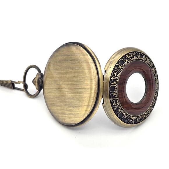 Wooden Pocket Watch – Vintage Look Classic Wood Face Antique-Style Keepsake Gift - Picture 6 of 10